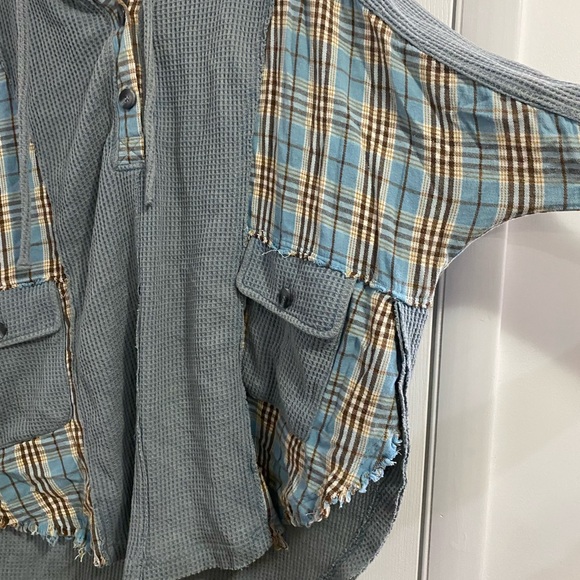 Oli & Hali blue rustic boho waffle knit oversized Henley hooded top M/L - Picture 6 of 11